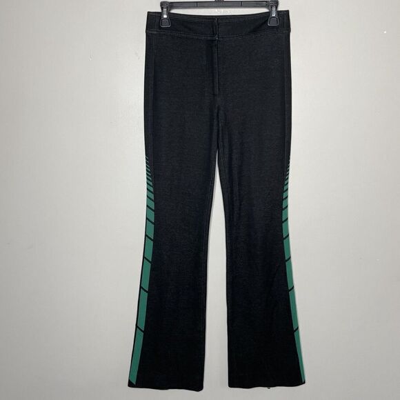 MONSE Pants Womens 2 Black Stretch Denim Ankle Zip Flare Green Side Stripe - Picture 1 of 12